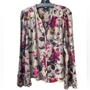 PAIGE Floral Silk Long Sleeve Blouse. Size Small